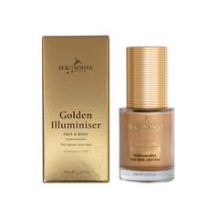 Eco by Sonya Golden Illuminiser bottle and packaging on a white background