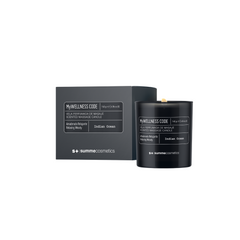 Black massage candle with packaging labeled 'MyWellness Code' on a white background