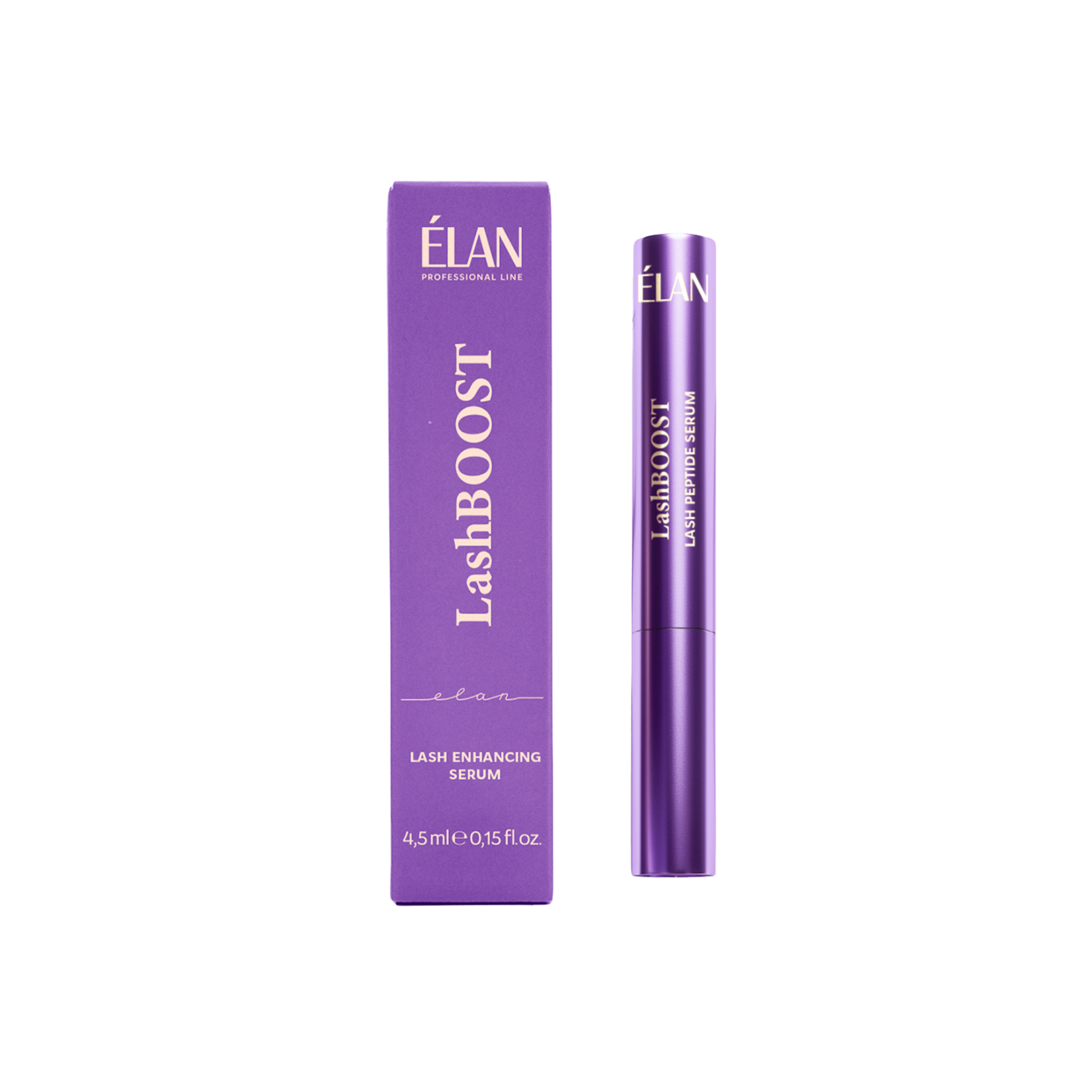 Elan Lash Boost lash enhancing serum with packaging on a white background