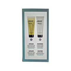 Two tubes of Global Beauty products on a display card with text on a white background